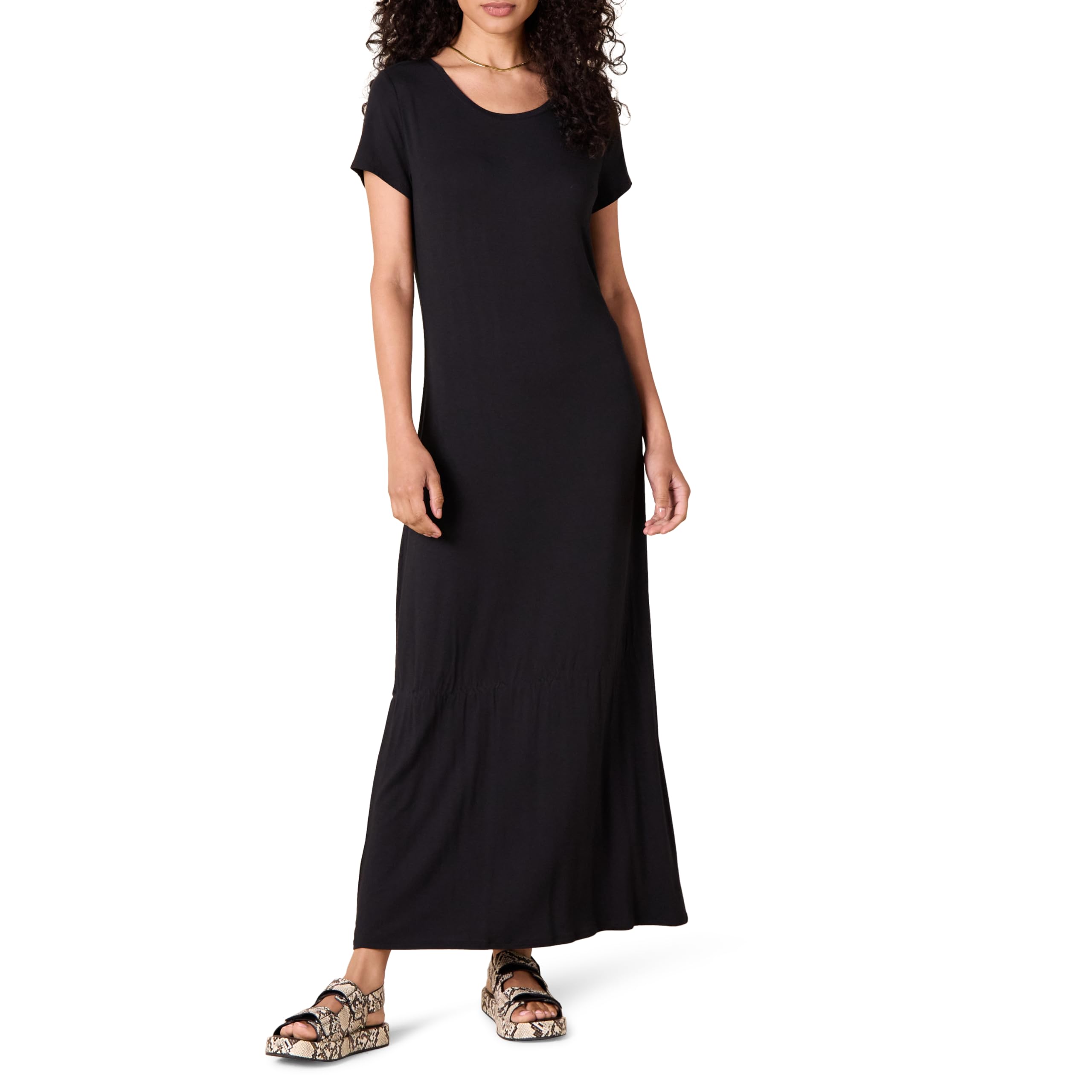 Amazon Essentials Women's Short-Sleeve Maxi Dress, Flowy Plant-Based Fiber Blended, Comfortable Summer Wear for Women, B
