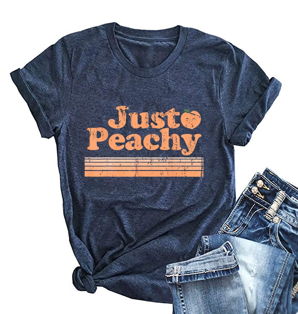 Ykomow Just Peachy Womens Casual Short Sleeve T-Shirt Summer Graphic Tops