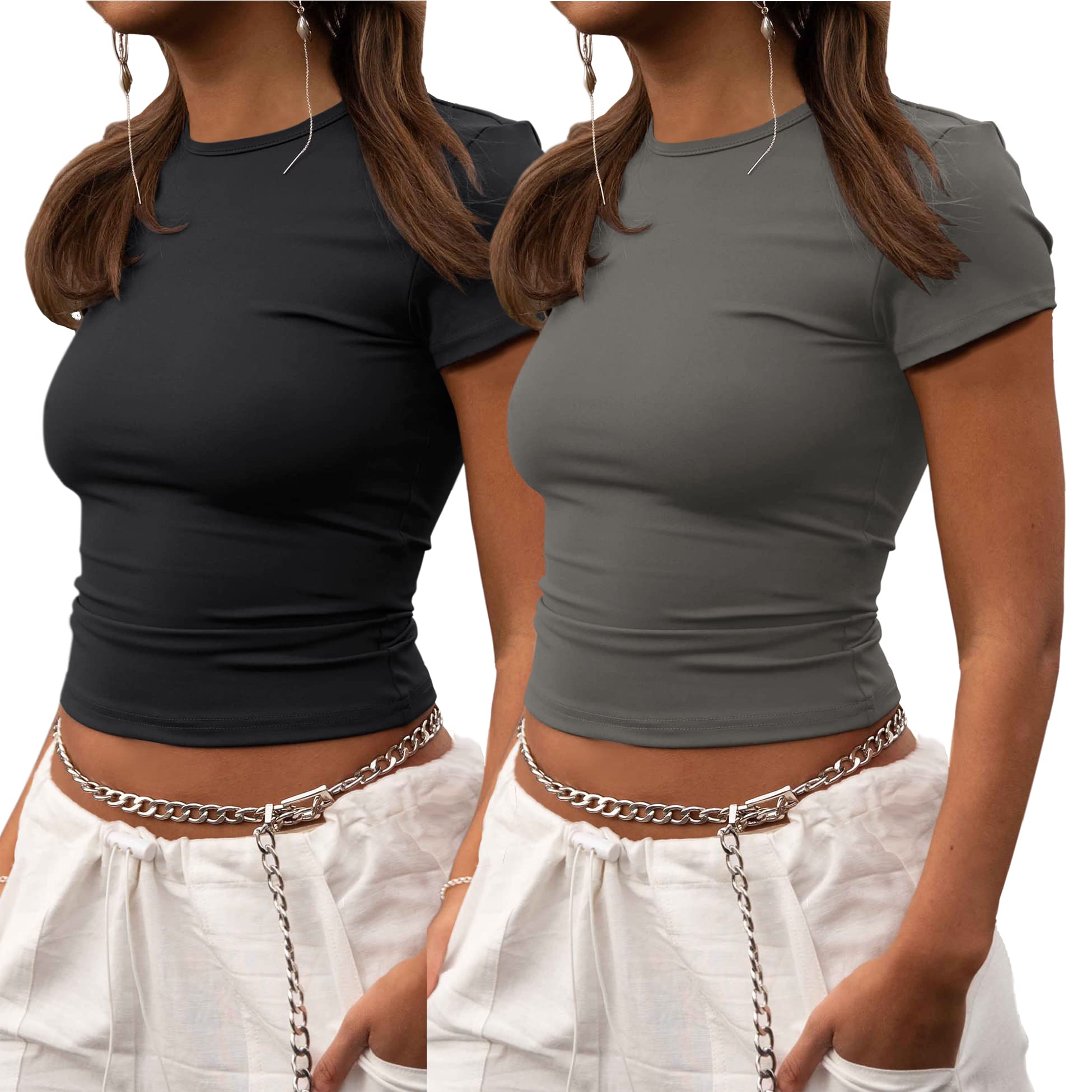 ZHENWEI Crop Workout Tops for Women Summer Short Sleeve Gym Athletic Compression Shirts
| ZHENWEI Women's Crop Top Pack