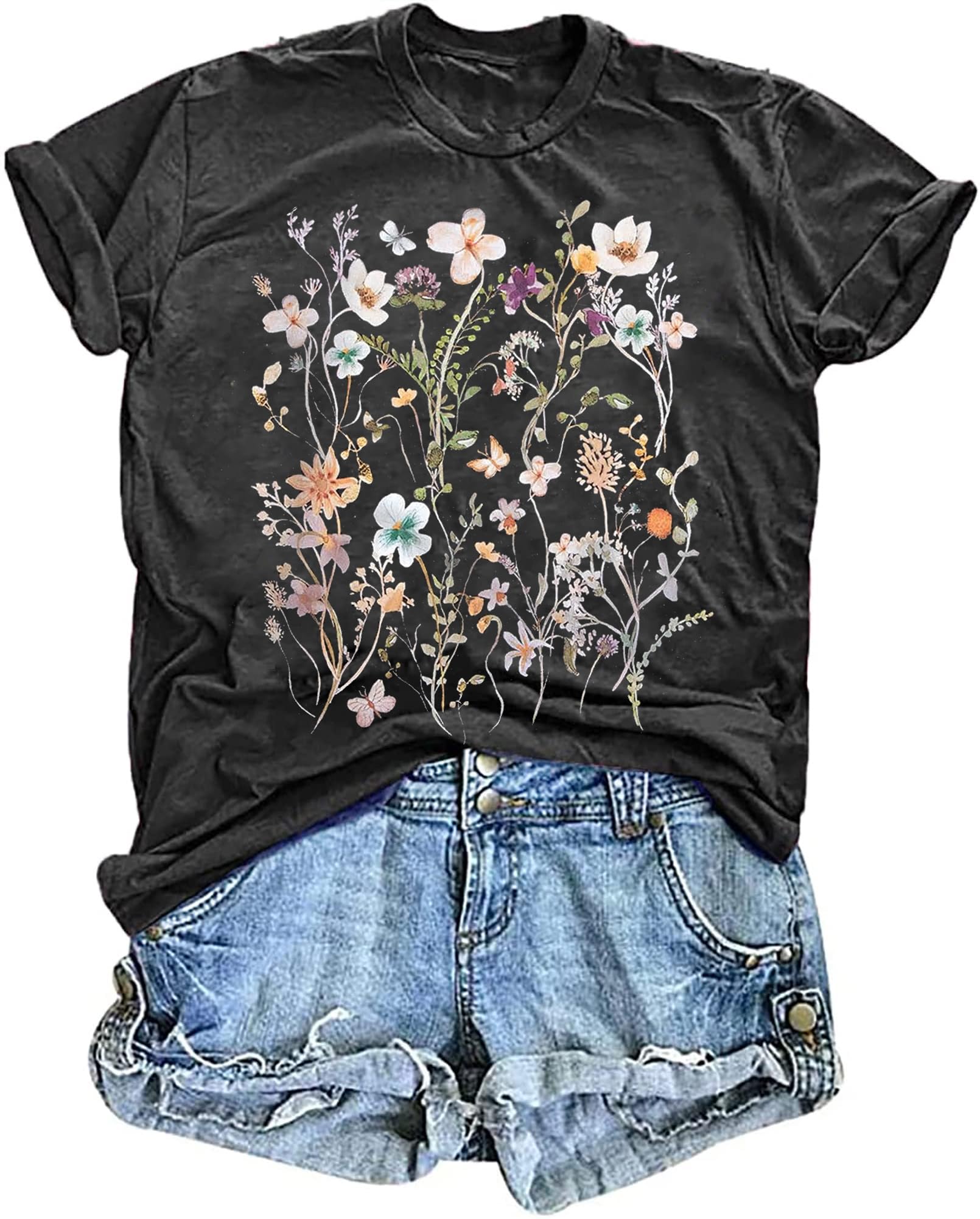 Vintage Floral Women's Boho T-Shirt
| Women's Short Sleeve Casual Wildflower Tee
| Loose Fit Women's Floral Graphic Top